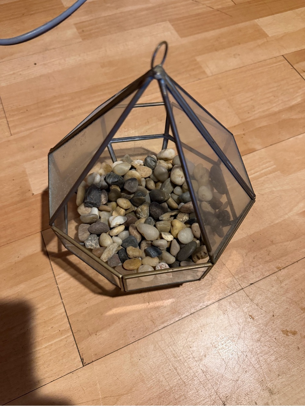 Geometric Glass Terrarium Natural River Rock Fill Metallic home decor garden